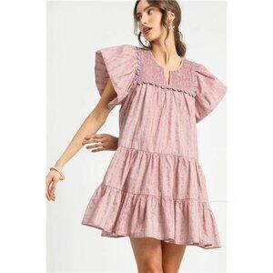 Umgee Floral Ruffled Cap Sleeve Tiered‎ Mini Dress